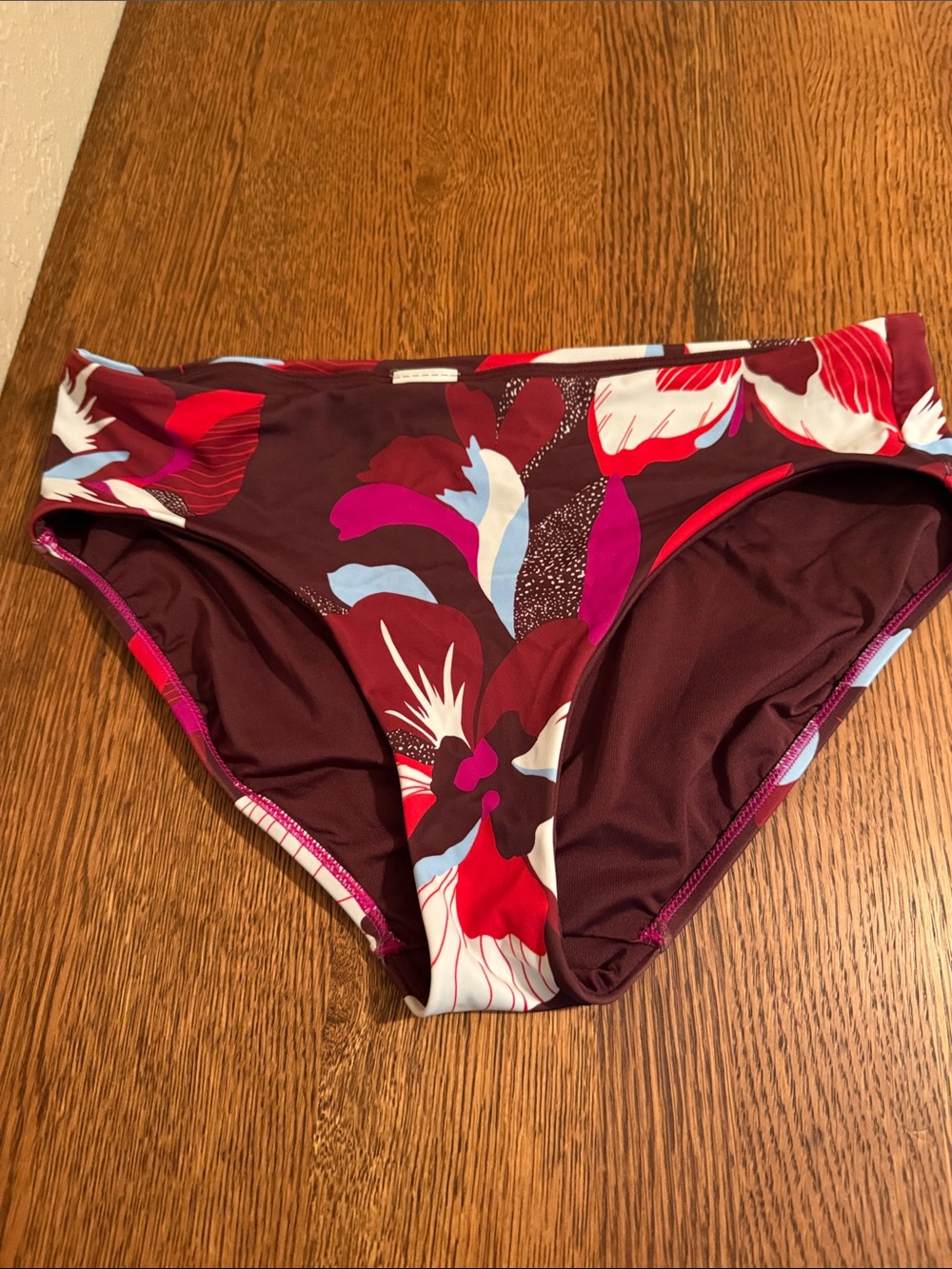 Athleta Floral Bikini Bottoms in Bordeaux, Red, Pink and White